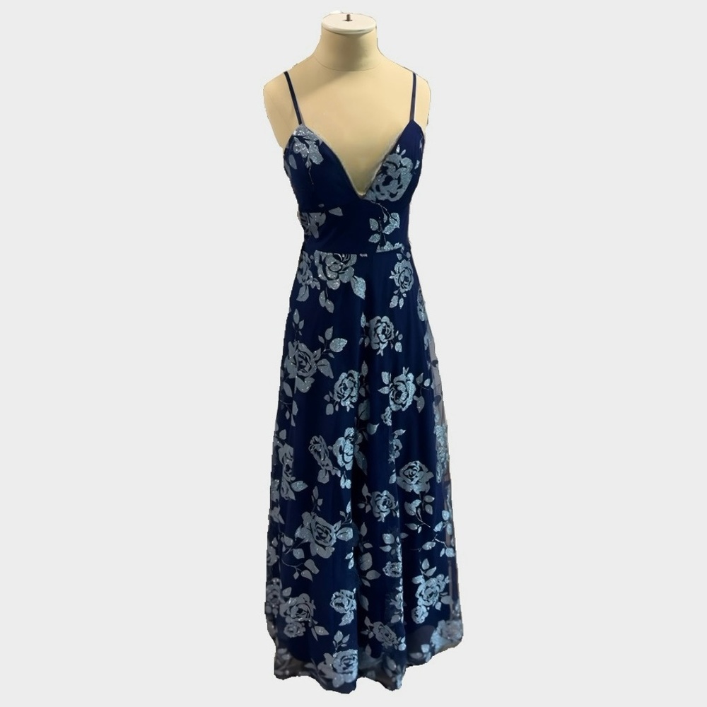 Navy Gown with Silver Floral Design Junior Size 11